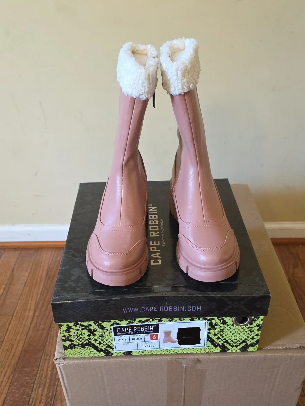 Cape Robbin Blush Pink Faux-Shearling Platform Ankle Boots